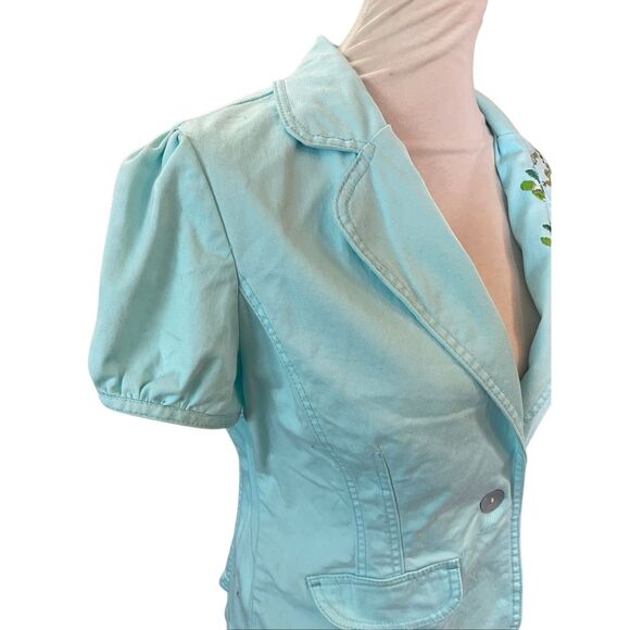 Live A Little Aqua Blue Embroidered Rhinestone Lightweight Jacket Size Medium - Picture 5 of 15